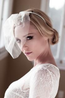 Vintage Mini Wedding Veil with Floral Chantilly Lace and Rhinestone Headband, Bridal Illusion Tulle Birdcage Veil, Style: Charlotte #1428 wedding photo - Vintage Mini Wedding Veil with Floral Chantilly Lace and Rhinestone Headband, Bridal Illusion Tulle Birdcage Veil, Style: Charlotte #1428