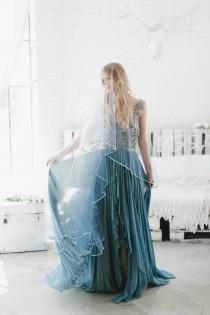Wedding Veil, Drop Veil, Bridal Veil, Blue Ombre' Veil, Two Tier Veil, Pencil Edge Veil Hand Dyed Veil Fingertip Length Cathedral Veil, 1711 wedding photo - Wedding Veil, Drop Veil, Bridal Veil, Blue Ombre' Veil, Two Tier Veil, Pencil Edge Veil Hand Dyed Veil Fingertip Length Cathedral Veil, 1711