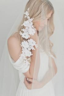 Drop Veil, Drop Wedding Veil, Fingertip Lace Veil, Partial Lace Veil, Simple Wedding Veil Cathedral Lace Veil Soft Tulle Veil Soft Veil 1721 wedding photo - Drop Veil, Drop Wedding Veil, Fingertip Lace Veil, Partial Lace Veil, Simple Wedding Veil Cathedral Lace Veil Soft Tulle Veil Soft Veil 1721