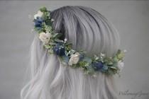 Navy flower crown, blue and ivory flower crown, bridal flower crown, holiday floral crown, navy flower headband wedding photo - Navy flower crown, blue and ivory flower crown, bridal flower crown, holiday floral crown, navy flower headband