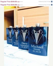 wedding photo - 10% OFF SALE Set Of 3 Engraved Flasks, Personalized Groomsmen Gift,, Black Engraved Flasks,8 Oz. Hip Flask 