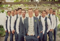 Blue Grey Suit With A Silver Vest For The Groom And Blue Grey Vests For The Groomsmen. wedding photo - Blue Grey Suit With A Silver Vest For The Groom And Blue Grey Vests For The Groomsmen.