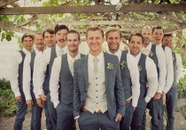 wedding photo - Blue Grey Suit With A Silver Vest For The Groom And Blue Grey Vests For The Groomsmen. 