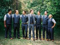 wedding photo - Blue And Grey Groomsmen Outfits. Vests Only. Brown And Blue Groomsmen Suits 