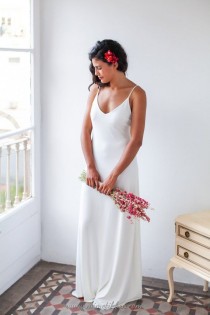 wedding photo - Minimalist Wedding Dress, Wedding Dress With Straps, Simple Wedding Dress, Spaghetti Strap Wedding Dress, Ivory Long Dress, Long White Dress 