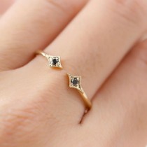 Double Black Diamond Ring, Double Star Ring, Black Diamond Open Ring, 14k Gold, Rose Gold, White Gold, Platinum Wedding Band wedding photo - Double Black Diamond Ring, Double Star Ring, Black Diamond Open Ring, 14k Gold, Rose Gold, White Gold, Platinum Wedding Band
