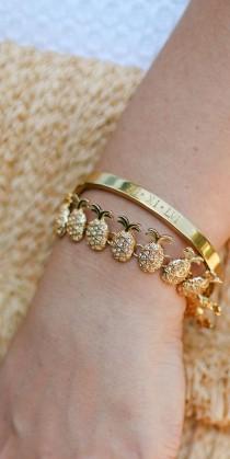 Every Girl Needs A Gold Pineapple Bracelet In Her Life, And This Engraved Roman Numeral Bracelet From Taudrey Is So Special … wedding photo - Every Girl Needs A Gold Pineapple Bracelet In Her Life, And This Engraved Roman Numeral Bracelet From Taudrey Is So Special …