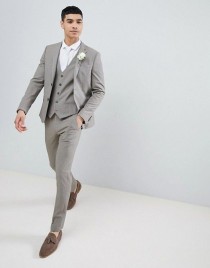 wedding photo - River Island Super Skinny Suit Jacket In Stone Dogstooth 