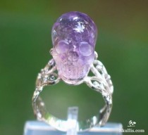 Amethyst Carved Skull Ring, Gemstone, Sterling Silver wedding photo - Amethyst Carved Skull Ring, Gemstone, Sterling Silver