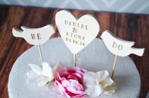 PERSONALIZED Heart Wedding Cake Topper with Names and Date and We Do Birds wedding photo - PERSONALIZED Heart Wedding Cake Topper with Names and Date and We Do Birds