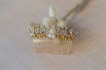 wedding photo -  Gold Antlers hair comb Branches headpiece woodland Fairy comb Gold branches comb Antlers hair piece Forest comb crystal