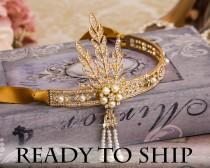 Gold Flapper Headband Great Gatsby Headband Daisy Buchanan Costume Great Gatsby Costume 1920's Headband Wedding Headband Bridal Headpiece wedding photo - Gold Flapper Headband Great Gatsby Headband Daisy Buchanan Costume Great Gatsby Costume 1920's Headband Wedding Headband Bridal Headpiece