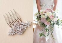 Bridal Hair Pins, Small Bridal Comb Art Deco, Crystal Headpiece Wedding Hair Accessories flower leaf cubic zirconia hair piece Rose Gold MIA wedding photo - Bridal Hair Pins, Small Bridal Comb Art Deco, Crystal Headpiece Wedding Hair Accessories flower leaf cubic zirconia hair piece Rose Gold MIA