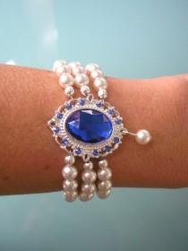 wedding photo -  Indian Bridal Bracelet, Swarovski Pearl, Pearl Bracelet, Bridal Bracelet, Emerald, Opal, Sapphire, Ruby, Fuschia, White Pearls, Cream Pearls