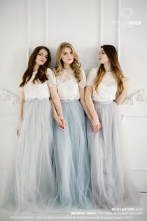 Grey Blue Palette Bridesmaids Belle Lace Dress, Long Grey Dusty Blue Waterfall Bridesmaids Skirt , Grey Engagement Prom Dresses Plus Size wedding photo - Grey Blue Palette Bridesmaids Belle Lace Dress, Long Grey Dusty Blue Waterfall Bridesmaids Skirt , Grey Engagement Prom Dresses Plus Size
