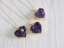 Heart Necklace Gold Filled Chain - Amethyst Necklace - Purple Druzy Pendant - Birthday Gifts For Mom - R5-67 wedding photo - Heart Necklace Gold Filled Chain - Amethyst Necklace - Purple Druzy Pendant - Birthday Gifts For Mom - R5-67