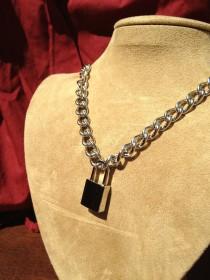 Stainless Steel Chain Necklace with Small Square Padlock wedding photo - Stainless Steel Chain Necklace with Small Square Padlock