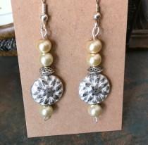 Czech Glass, Boho, Hand Crafted, Beaded Earrings in Czech Glass and Silver Wash Patina Beads with Cream Goldtone Colored Glass Pearls. wedding photo - Czech Glass, Boho, Hand Crafted, Beaded Earrings in Czech Glass and Silver Wash Patina Beads with Cream Goldtone Colored Glass Pearls.