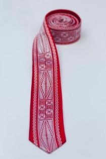 wedding photo - Polynesian Necktie- Skinny Tongan Red