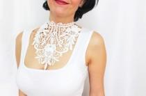 wedding photo -  Ivory White Lace Choker Necklace Wedding Necklace Bridal Choker Necklace High Neck Collar Personalized Bridal Necklace Neck Corset Gift Her