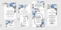 Navy blue rose peony Wedding invitation set printable card template vector birthday card wedding photo - Navy blue rose peony Wedding invitation set printable card template vector birthday card