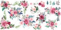 Marsala red boho pink rose floral bouquet vector clipart set watercolor greenery wedding photo - Marsala red boho pink rose floral bouquet vector clipart set watercolor greenery