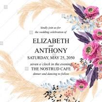 Wedding invitation watercolor greenery pampas grass pink zinnia flower berry floral greeting card wedding photo - Wedding invitation watercolor greenery pampas grass pink zinnia flower berry floral greeting card