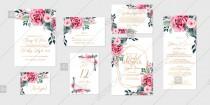 Red watercolor rose peony greenery Wedding invitation set printable card template vector vector template wedding photo - Red watercolor rose peony greenery Wedding invitation set printable card template vector vector template