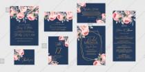 Pink rose peony Wedding invitation set printable card template vector floral background wedding photo - Pink rose peony Wedding invitation set printable card template vector floral background