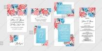 Red blue pink rose peony Wedding invitation set printable card template vector be my bridesmaid wedding photo - Red blue pink rose peony Wedding invitation set printable card template vector be my bridesmaid
