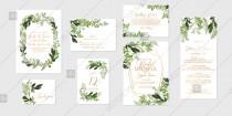Greenery herbal Wedding invitation set printable card template vector invitation download wedding photo - Greenery herbal Wedding invitation set printable card template vector invitation download