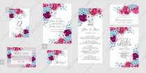 Marsala hydrangea blue rose peony Wedding invitation set printable card template vector anniversary invitation wedding photo - Marsala hydrangea blue rose peony Wedding invitation set printable card template vector anniversary invitation