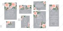 Peach rose peony Wedding invitation set printable card template vector floral pattern wedding photo - Peach rose peony Wedding invitation set printable card template vector floral pattern