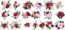 Marsala Rose clipart floral vector bouquet red flower and greenery wedding photo - Marsala Rose clipart floral vector bouquet red flower and greenery