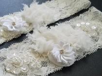 wedding photo -  Wedding Garter Set, Bridal Lace Garter Set, Off White Garter Set, Shabby Flower Garter Set, Rustic Garter Sets, Keepsake Garter Set