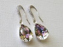 wedding photo -  Swarovski Vitrail Light Crystal Earrings, Wedding Teardrop Earrings, Light Rainbow Earrings, Light Purple Silver Earrings, Bridal Jewelry