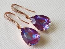 wedding photo -  Swarovski Burgundy DeLite Rose Gold Earrings, Purple Turquoise Teardrop Earrings, Wedding Crystal Dangle Earrings, Bridesmaid Purple Jewelry