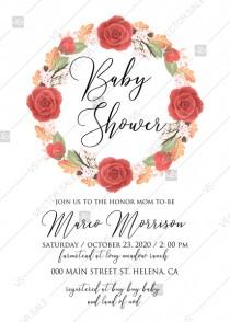 Baby shower invitation peony wreath autumn fall leaves online customization wedding photo - Baby shower invitation peony wreath autumn fall leaves online customization
