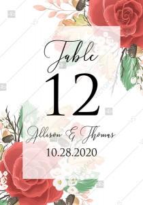 Table palse card custom template red rose autumn fall leaves pdf wedding photo - Table palse card custom template red rose autumn fall leaves pdf