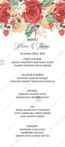 Menu card custom template red rose autumn fall leaves pdf wedding photo - Menu card custom template red rose autumn fall leaves pdf