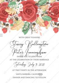 Wedding invitation custom template red rose autumn fall leaves pdf decoration bouquet wedding photo - Wedding invitation custom template red rose autumn fall leaves pdf decoration bouquet