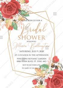 Red rose Bridal shower invitation spring pink flower greenery pdf custom wedding photo - Red rose Bridal shower invitation spring pink flower greenery pdf custom