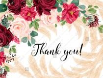 Thank you card Marsala peony rose pampas grass pdf custom online editor wedding photo - Thank you card Marsala peony rose pampas grass pdf custom online editor