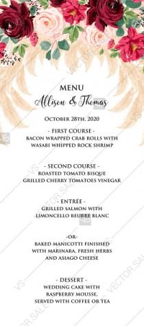 Menu Marsala peony rose pampas grass pdf custom online editor wedding photo - Menu Marsala peony rose pampas grass pdf custom online editor
