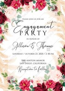 Engagement party invitation Marsala peony rose pampas grass pdf custom online editor wedding photo - Engagement party invitation Marsala peony rose pampas grass pdf custom online editor