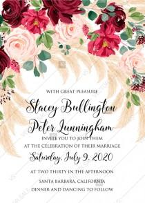 Wedding invitation Marsala peony rose pampas grass pdf custom online editor wedding photo - Wedding invitation Marsala peony rose pampas grass pdf custom online editor