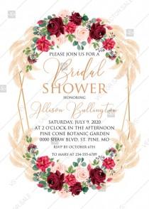 Bridal shower invitation Marsala peony rose pampas grass pdf custom online editor wedding photo - Bridal shower invitation Marsala peony rose pampas grass pdf custom online editor
