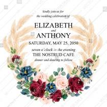 Wedding invitation marsala peony rose watercolor greenery pampas grass floral PDF 5.25*5.25'' wedding photo - Wedding invitation marsala peony rose watercolor greenery pampas grass floral PDF 5.25*5.25''