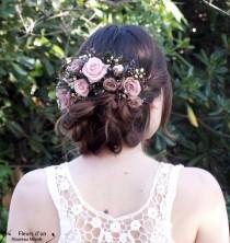 Half crown "Lara" with natural preserved flowers, romantic accessory for bridal bun, half crown of roses and foliage, Blush bridal headpiece wedding photo - Half crown "Lara" with natural preserved flowers, romantic accessory for bridal bun, half crown of roses and foliage, Blush bridal headpiece