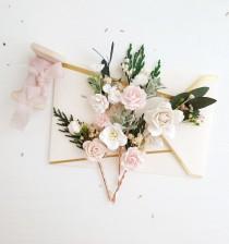 Flowers Bobby pins, Blush pink flower bobby pins, White Set of 6, Blush flower headpiece, Winter hair pins wedding photo - Flowers Bobby pins, Blush pink flower bobby pins, White Set of 6, Blush flower headpiece, Winter hair pins